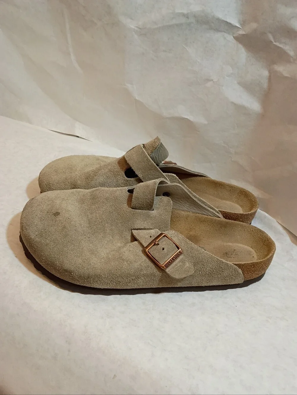 Birkenstock Taupe Suede Boston Clogs with Buckles Soft Sz 43